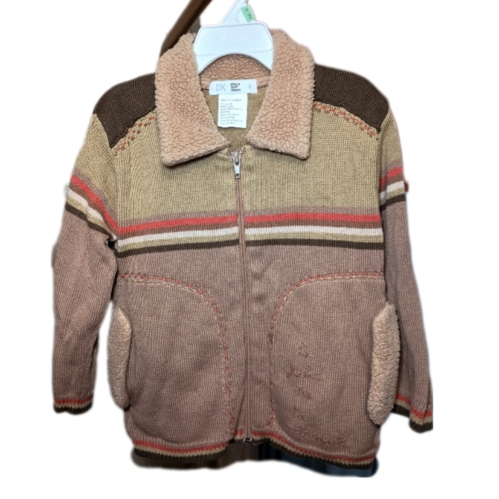 Deux par Deux Boys Sherpa Collar Zip Sweater Size 4 EUC Fall Jacket - Picture 2 of 10